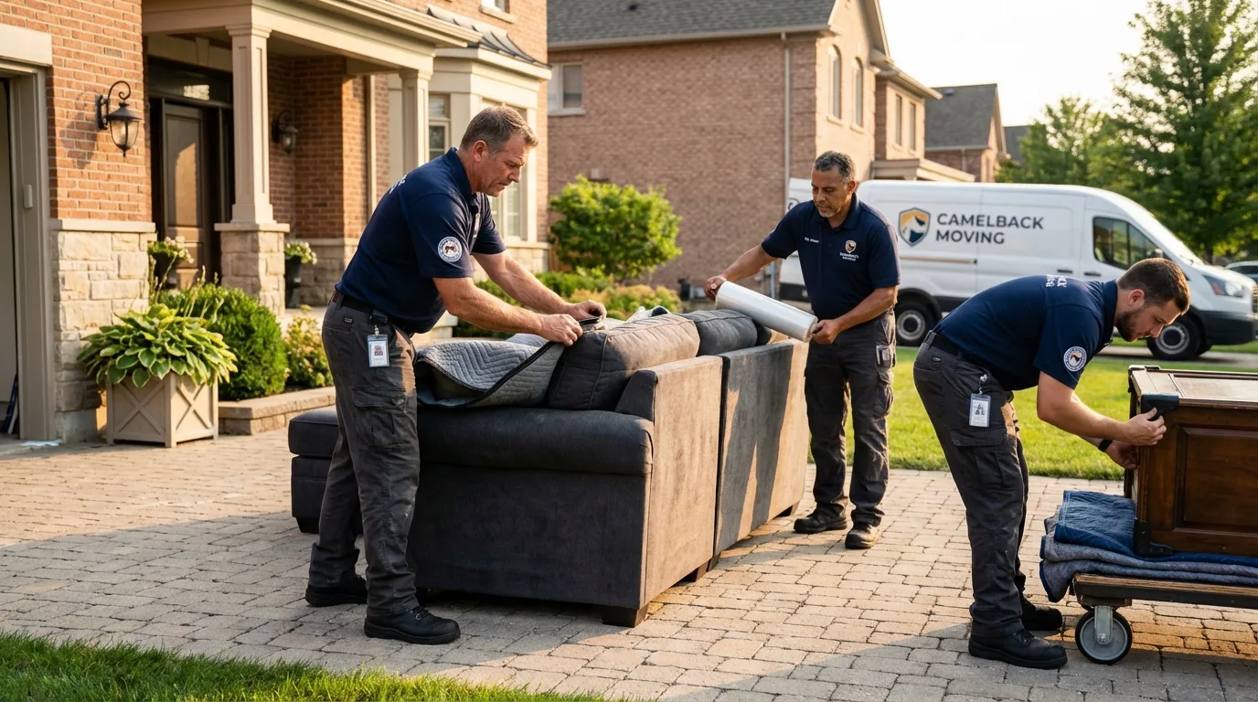 Large estate moving crew wrapping furniture in Elgin, IL