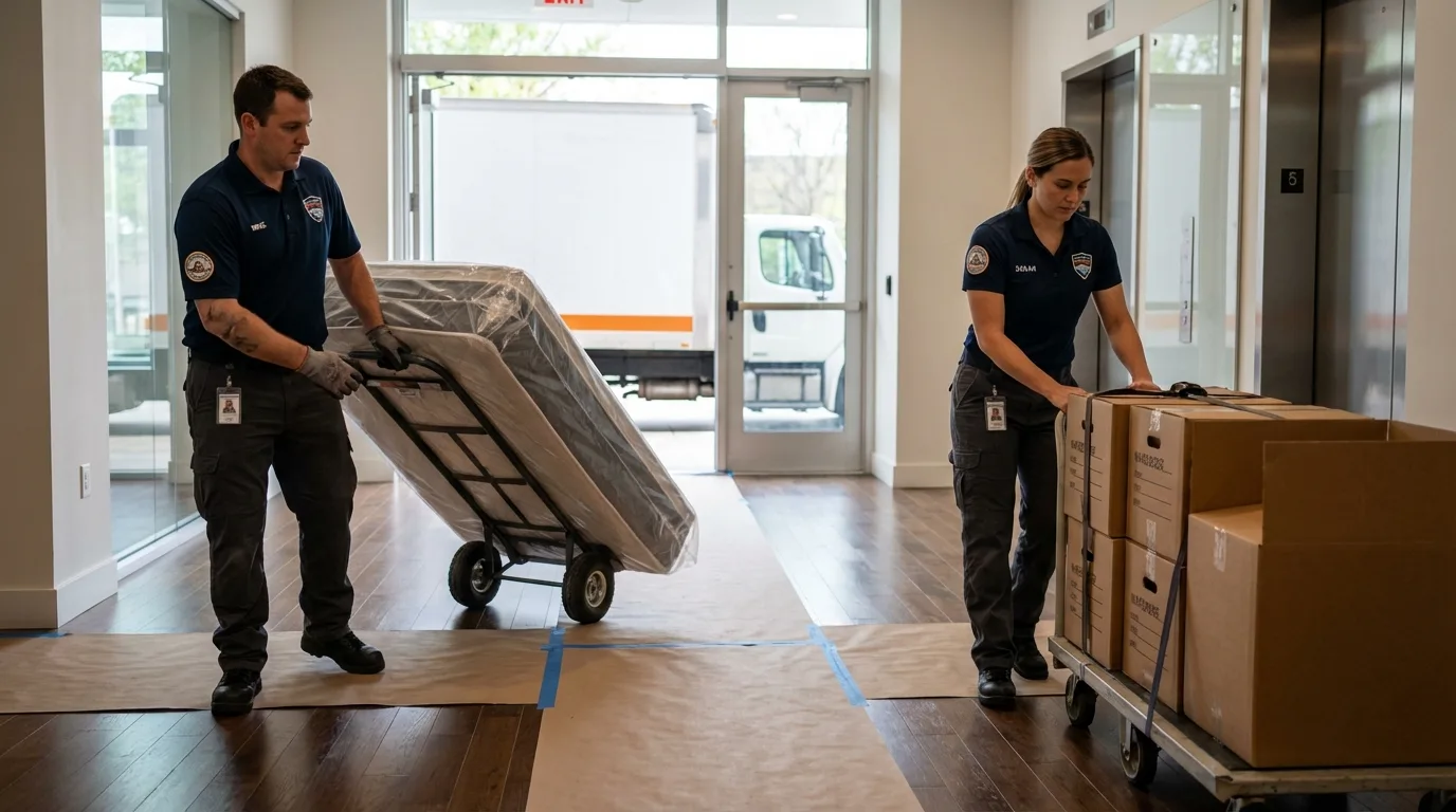 Professional apartment movers loading elevator in Elgin, IL